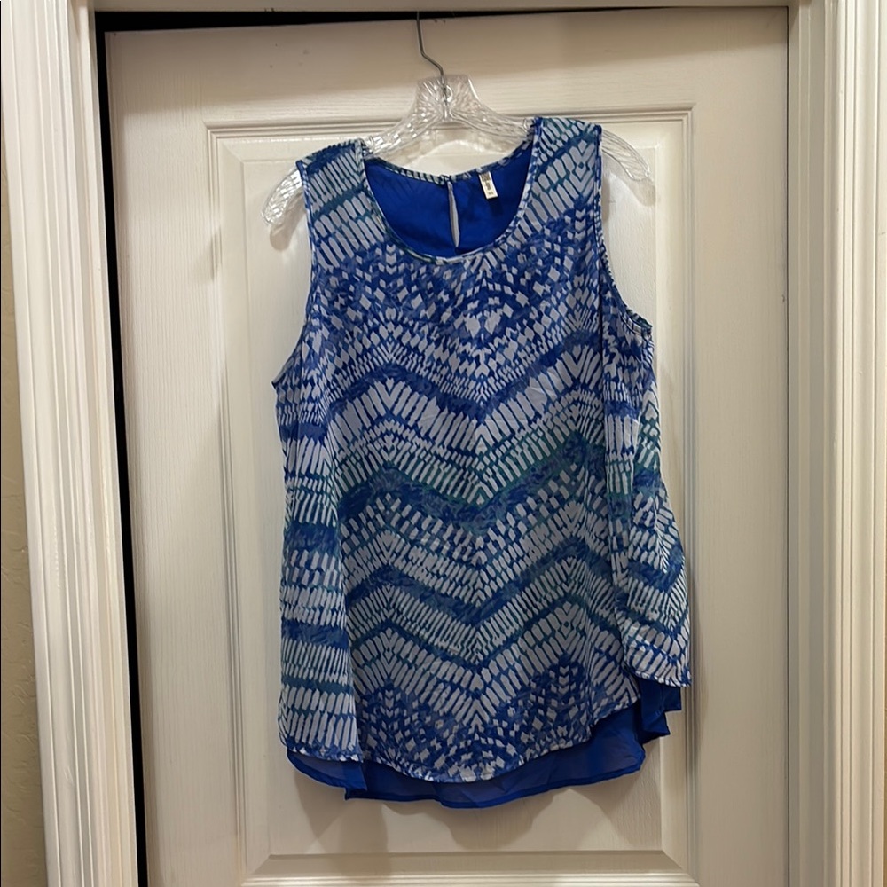 Blue Patterned Sleeveless Top